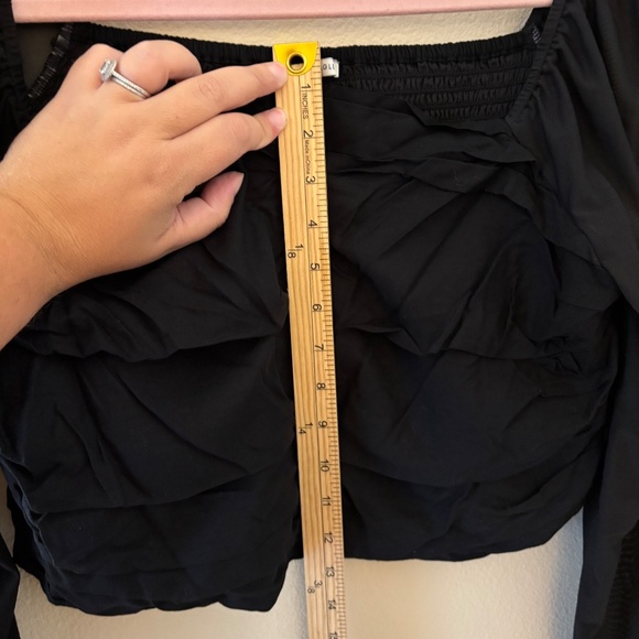 American Eagle Black Ruched Mesh Long Sleeve Top XL - Picture 8 of 9